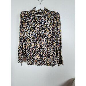 Beach Lunch Lounge Women's Spotted Casual Button Up Shirt Black/Brown M NWOT